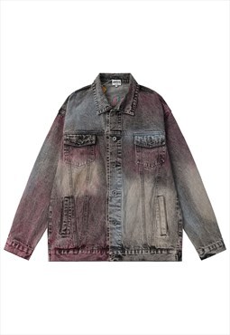 Tie-dye denim jacket multi color gorpcore bomber punk coat