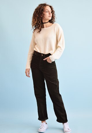 90'S RETRO HIGH WAIST CORDUROY STRAIGHT TROUSERS