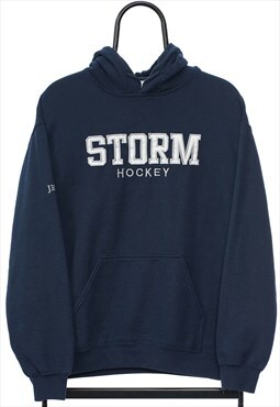 Vintage Storm Hockey Spellout Navy Hoodie Mens