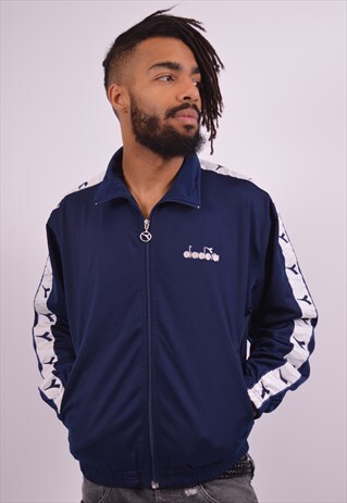 VINTAGE DIADORA TRACKSUIT TOP JACKET NAVY BLUE