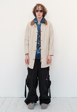 90's Vintage simple rain jacket in stone beige