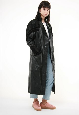 80S VINTAGE LEATHER LONG MAXI TRENCH COAT 671