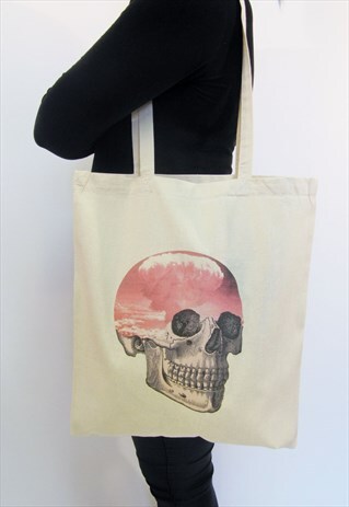 ATOMIC CLOUD SKULL NATURAL TOTE BAG