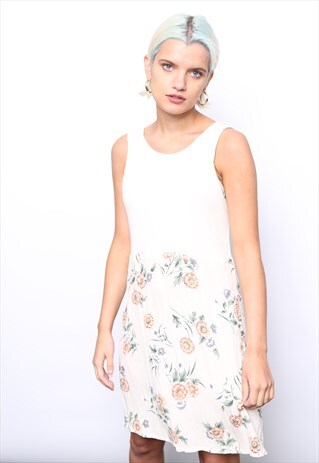 VINTAGE 90S CREAM FLORAL PRINT MINI DRESS