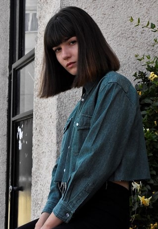 VINTAGE REWORKED DENIM CROP TOP SHIRT