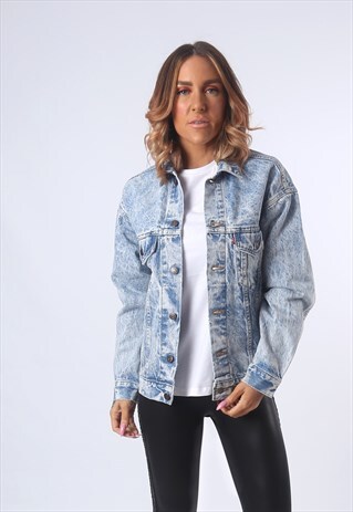 LEVIS DENIM JACKET ACID WASH FITTED UK 10 (G53P)