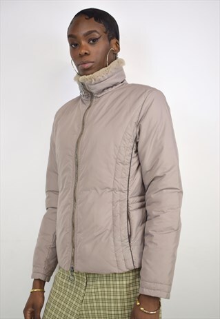 VINTAGE 90S MONCLER COFFEE BROWN PADDED TRIM JACKET