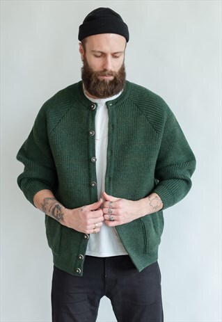 VINTAGE 80S DADS BUTTON UP CARDIGAN IN GREEN