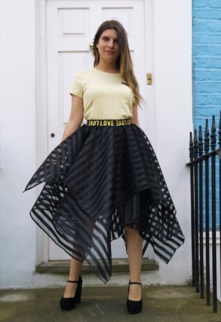 BLACK STRIPES ORGANZA AND SATIN SKIRT