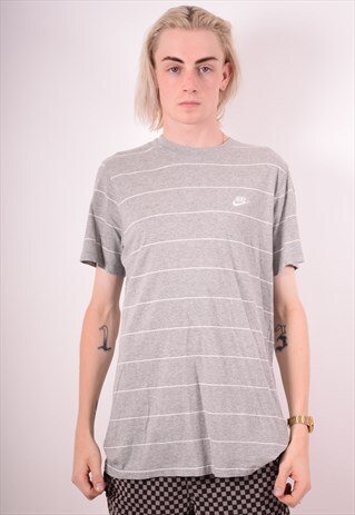 NIKE MENS VINTAGE T-SHIRT TOP LARGE GREY STRIPES 90S