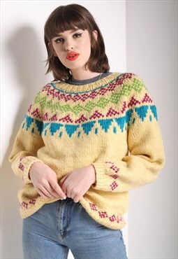 Vintage Jazzy Abstract Crazy Knit Jumper Yellow