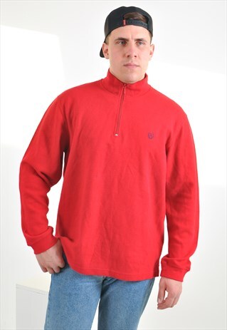 VINTAGE 1/4 ZIP CHAPS SWEATSHIRT IN RED