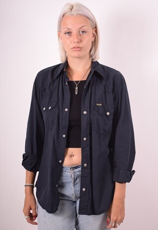 DIESEL WOMENS VINTAGE SHIRT LARGE NAVY BLUE 90S