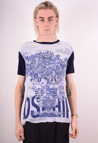 MOSCHINO MENS VINTAGE T-SHIRT TOP SMALL BLUE 90S