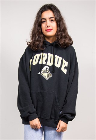 VINTAGE 90'S PURDUE UNIVERSITY BLACK HOODIE SWEATSHIRT