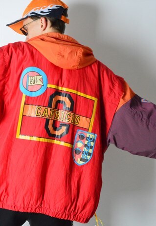 VINTAGE 80S RED COLOUR BLOCK SKI JACKET