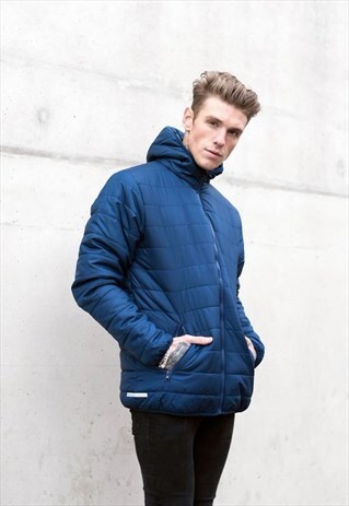 ESSENTIAL ZIP UP HOODED PUFFER PADDED JACKET - ROYAL BLUE