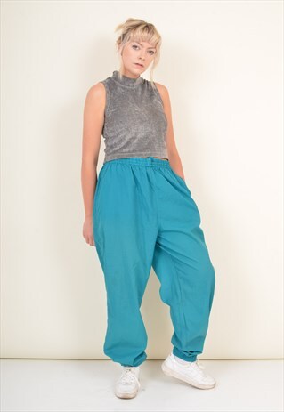 VINTAGE 90'S SHELL SUIT TRACKIE BOTTOMS TURQUOISE