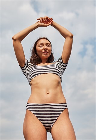 BLACK & WHITE STRIPE WHITNEY BARDOT CROP TOP