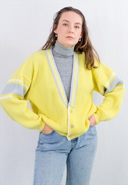 Vintage 90s preppy sweater in yellow cardigan college L/XL