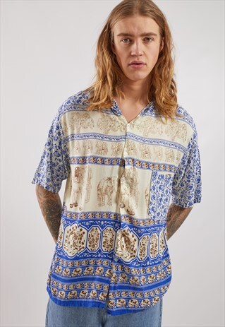 VINTAGE ELEPHANT PRINT SHORT SLEEVE SHIRT