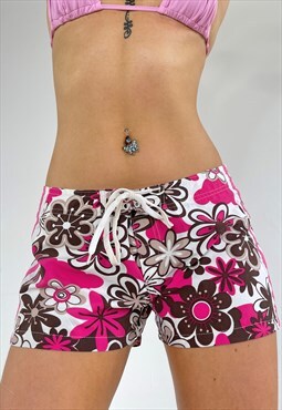 Vintage Y2k Beach Shorts Patterned Funky Mini Bright 90s 00s