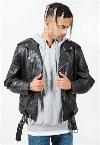 VINTAGE 80S BIKER LEATHER JACKET / S4654