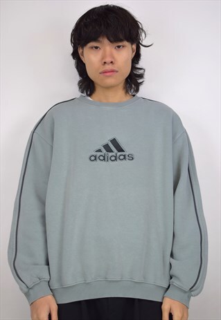 VINTAGE 90S ADIDAS FADED TEAL GREY SWEATSHIRT