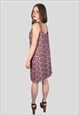 1960'S VINTAGE ABSTRACT PINK LINEN SLEEVELESS SHIFT DRESS