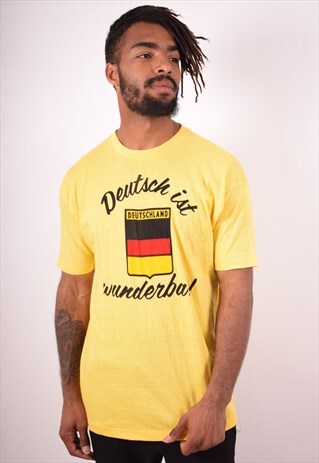 CHAMPION MENS VINTAGE DEUTSCHLAND T-SHIRT TOP MEDIUM YELLOW
