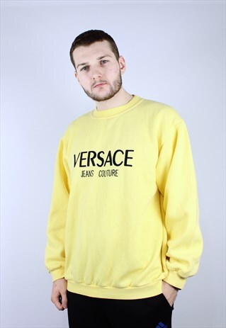 VERSACE BIG LOGO SWEATSHIRT MEN RARE YELLOW