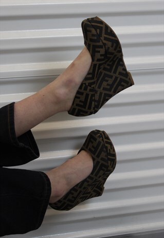 RARE ZUCCA PATTERN MONOGRAM WEDGE HEELS
