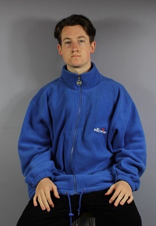 VINTAGE ELLESSE FLEECE JACKET IN BLUE WITH ZIP POCKETS AND E