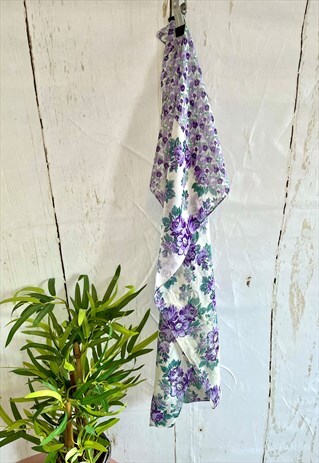 Vintage Purple Floral Printed 70's Scarf