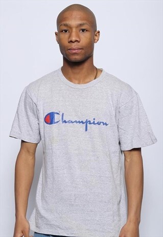 VINTAGE CHAMPION BIG SPELL OUT LOGO T-SHIRT GREY
