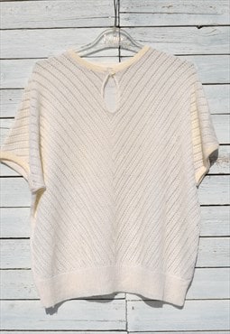 Vintage cream white dolman sleeve see through knitted blouse