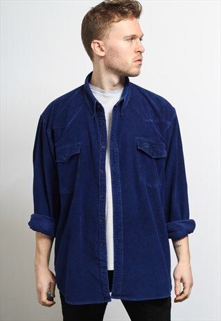 VINTAGE CORDUROY CORD SHIRT BLUE