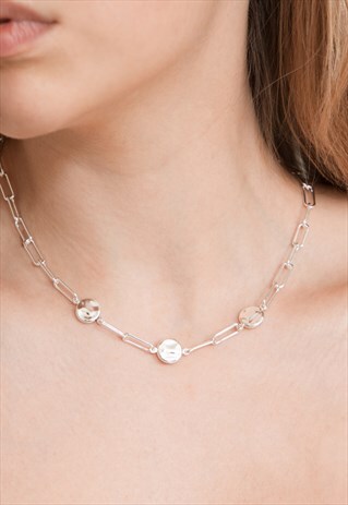 LINK AND DISC NECKLACE STERLING SILVER