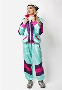 80s style tracksuit set blue multi colour block Old School