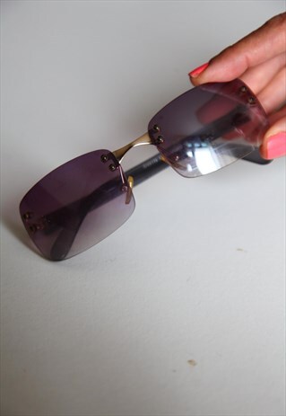 VINTAGE GOLD RIMLESS FRAME, GRADIENT LIGHT PURPLE LENSES