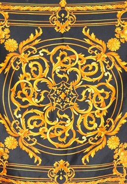 Vintage Satin Baroque Printed Black & Gold Scarf