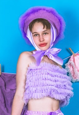 purple lilac lavender feather beret ribbon kitsch vintage 
