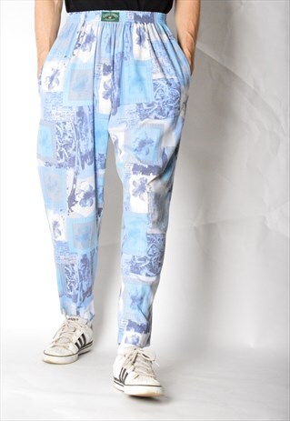 VINTAGE 90S UNISEX BLUE ABSTRACT FESTIVAL PANTS