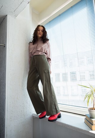 VINTAGE 90'S KHAKI WIDE COTTON TROUSERS