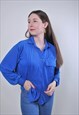 WOMEN VINTAGE BLUE OVERSIZED BLOUSE WITH LONG SLEEVE 