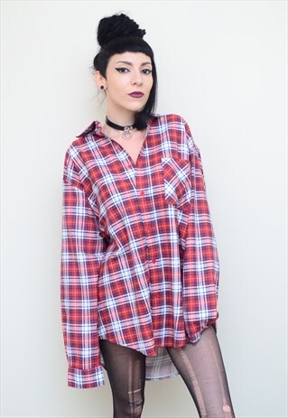 VINTAGE 90'S GRUNGE CHECKED FLANNEL SLOUCHY SHIRT