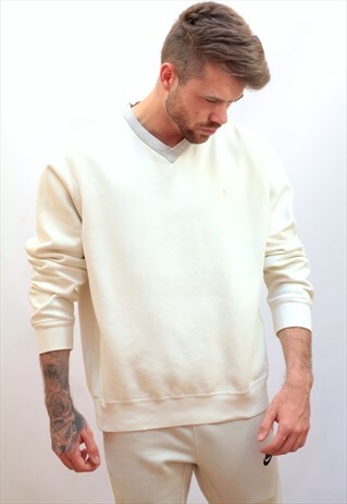 1990'S VINTAGE CREAM RALPH LAUREN V-NECK SWEATSHIRT