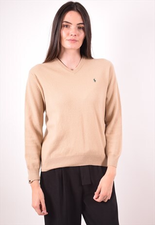 POLO RALPH LAUREN WOMENS VINTAGE JUMPER SWEATER SMALL KHAKI