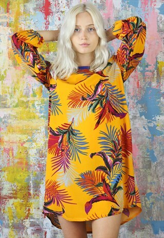 RELAX FIT DRESS IN GOLD BOTANICS