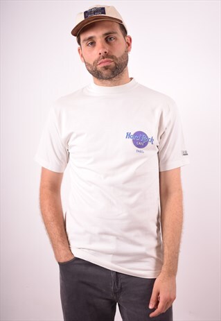 HARD ROCK CAFE MENS VINTAGE T-SHIRT TOP SMALL WHITE 90S